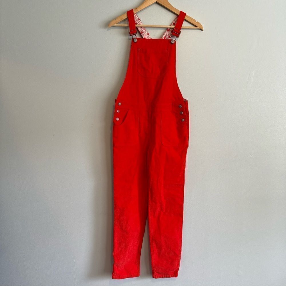 Mini Boden Corduroy Orange Floral Overalls Size 11-12Y
